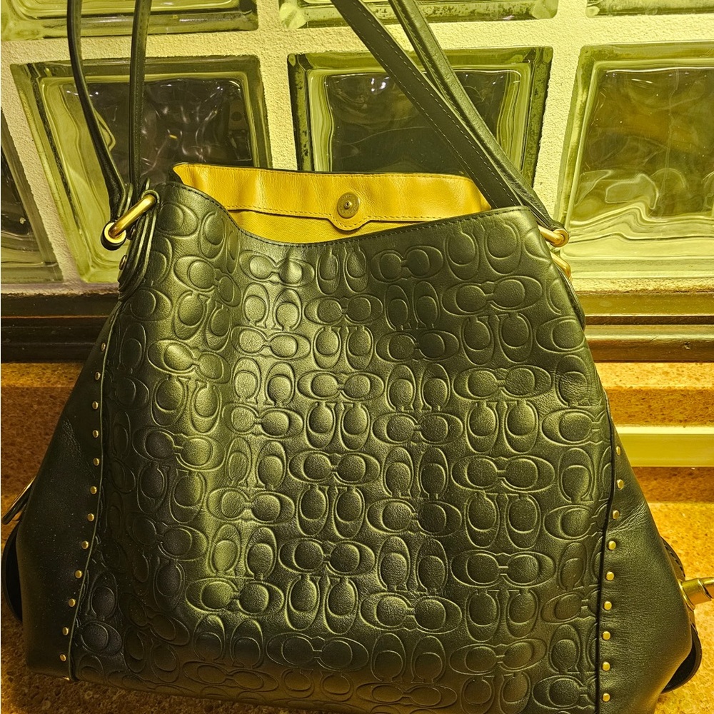 Coach Yellow Shoulder Bag with Quilted Texture and Studded Details